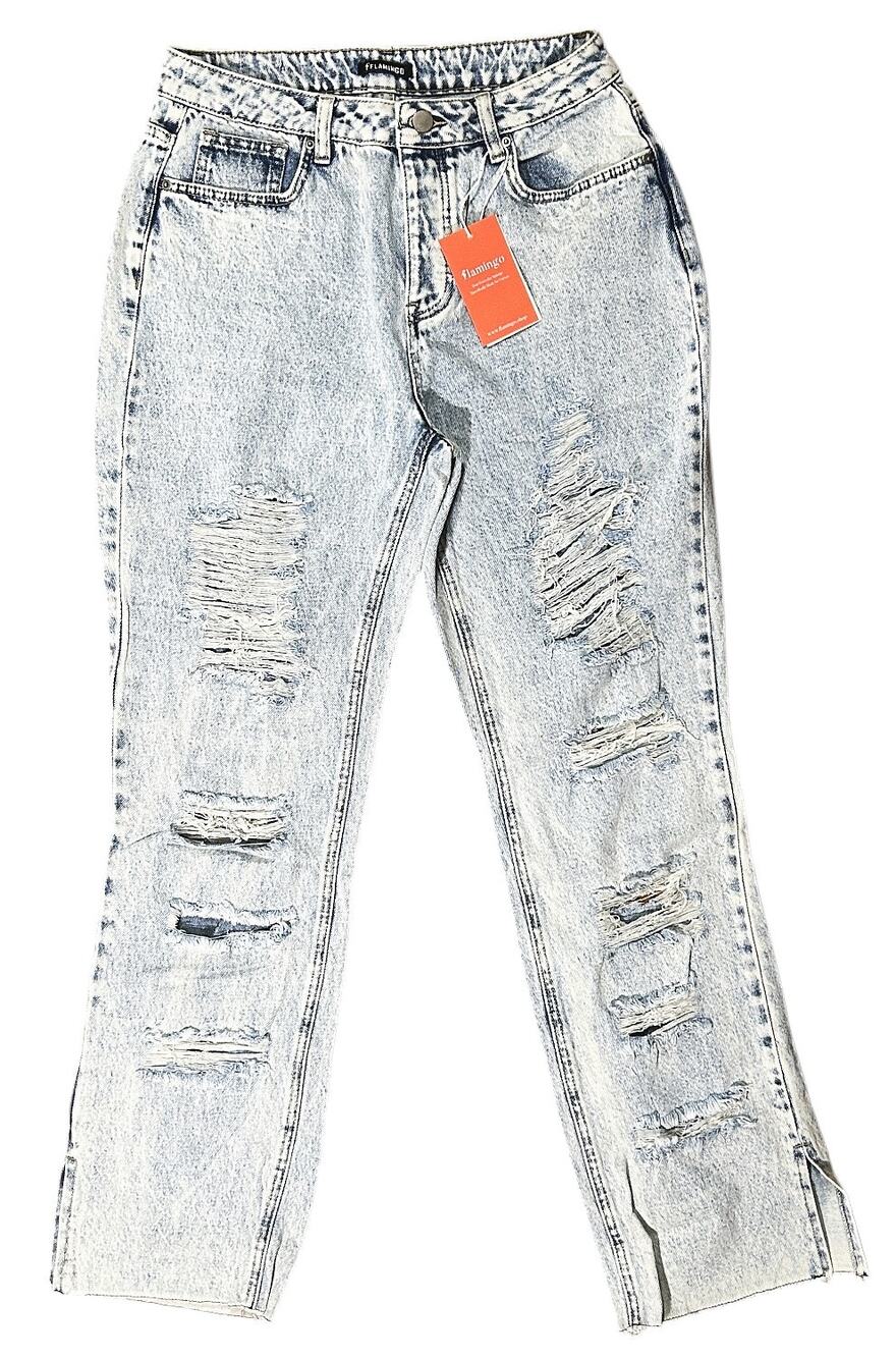NWT Flamingo Distressed Split Hem Straight Leg Jeans Women's Medium (29x30)